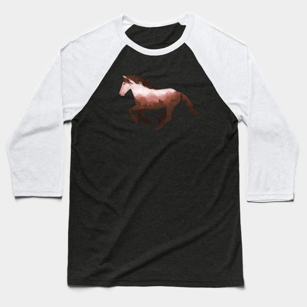 Dramabite Wild Horse Mustang Equine Double Exposure Wildlife Animal Baseball T-Shirt by dramabite